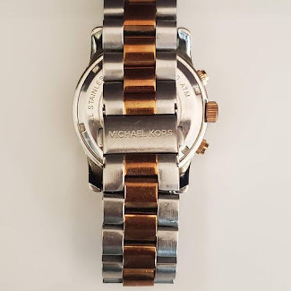 Michael Kors Women's MK5495 Runway Two Tone Chronograph Watch with Brown Dial - Picture 5 of 9